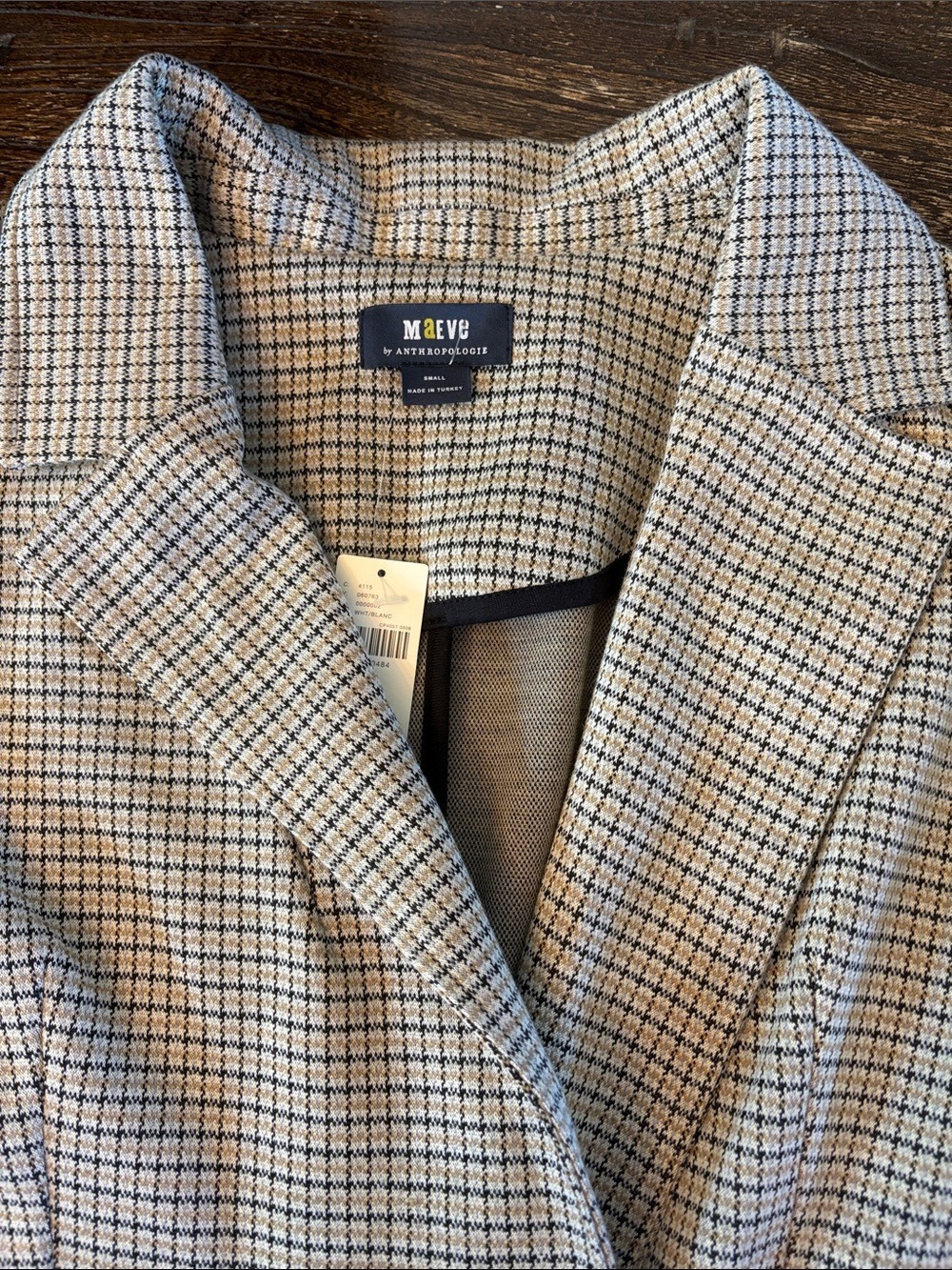 Maeve Anthropologie Collegiate‎ Knit Blazer Asymmetrical Check Brown Small NWT - Picture 4 of 12